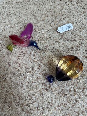 Purple and Pink Fake Crystal Bird and Balloon Ornament - Crystal Expressions